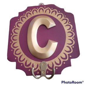 Maroon & gold Wall Jewelry Organizer.. Letter C